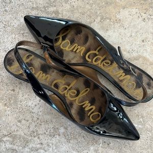 Patent leather flat sling back shoes